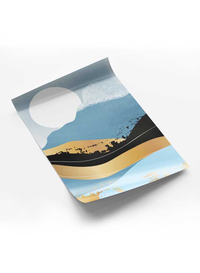 LOWHA Poster Painting Art With Four Separate Pieces Of Double-Sided Stickers Gold Mountain Abstract Moon Art For Home Bedroom Living Room And Office Decor - Image 1
