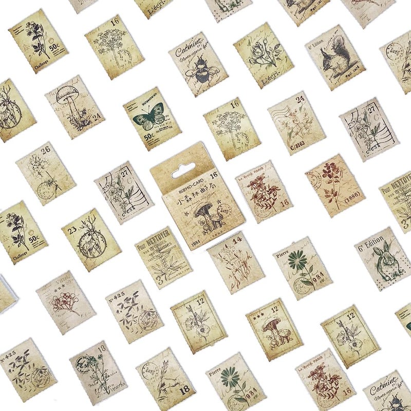 Obujopal 46Pcs Postage Stamp Stickers for Scrapbooking Journaling Planners Card Making Laptop Diary Collage Envelope Phone Case Art Crafts DIY Decoration - Image 2