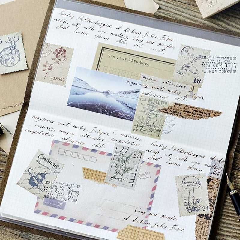 Obujopal 46Pcs Postage Stamp Stickers for Scrapbooking Journaling Planners Card Making Laptop Diary Collage Envelope Phone Case Art Crafts DIY Decoration - Image 5