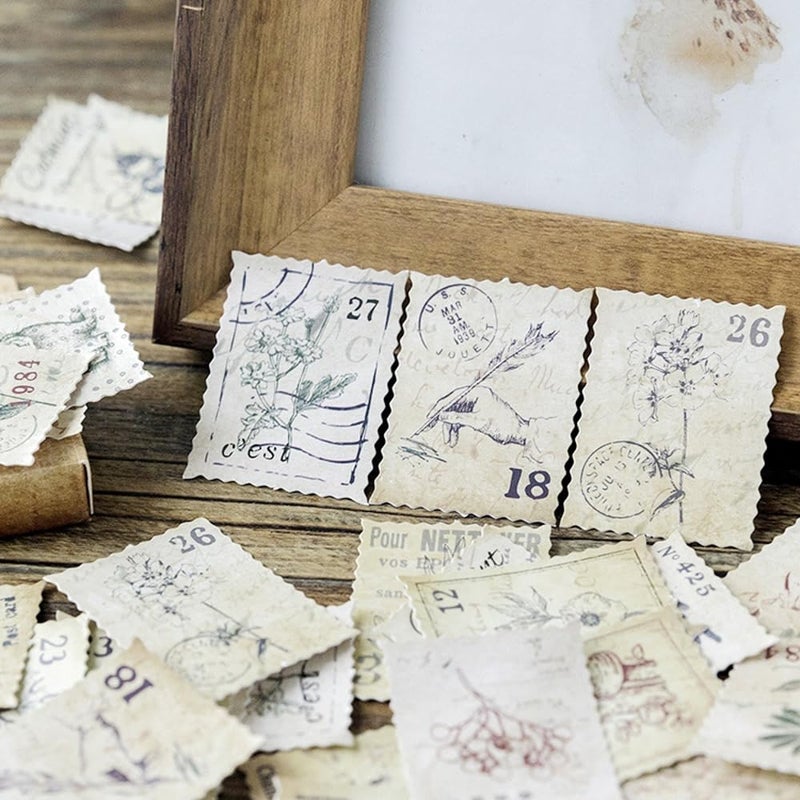 Obujopal 46Pcs Postage Stamp Stickers for Scrapbooking Journaling Planners Card Making Laptop Diary Collage Envelope Phone Case Art Crafts DIY Decoration - Image 3