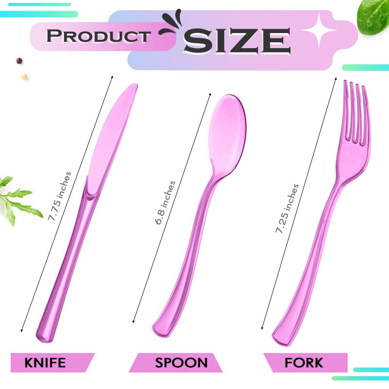 Minatee 150 Pieces Disposable Cutlery Set Plastic Silverware Heavy Duty Utensil Sets 50 Forks 50 Knives 50 Spoons for Home Office School Party Picnics Restaurant Outdoor Events or Every Day Use (Purple) - Image 2