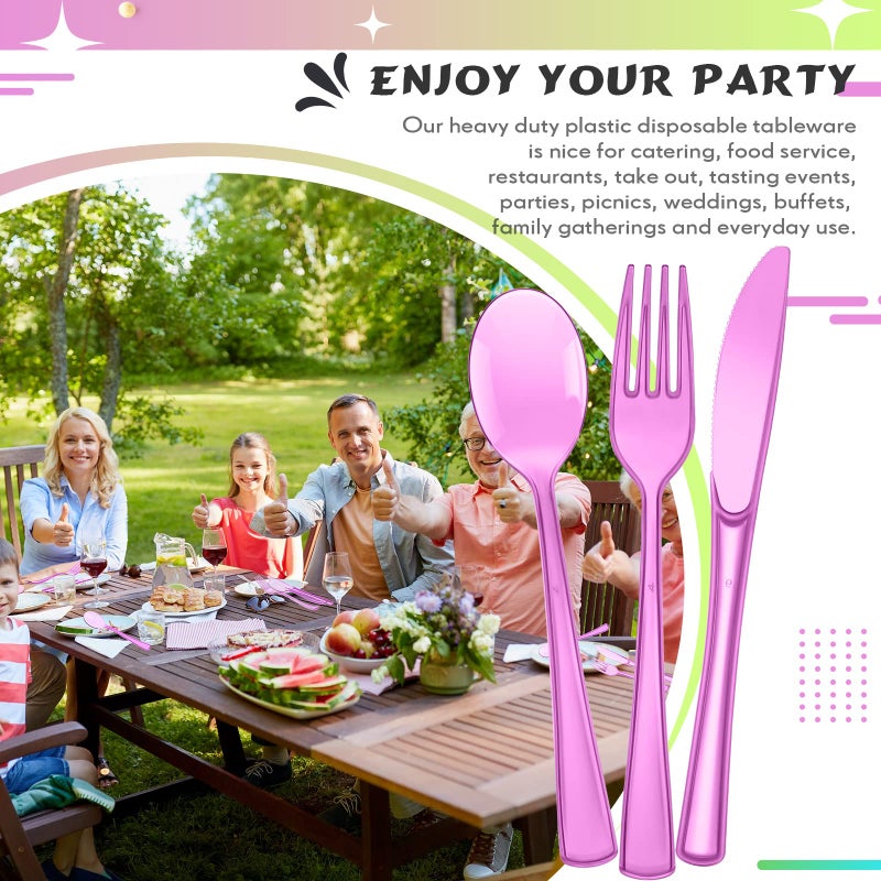 Minatee 150 Pieces Disposable Cutlery Set Plastic Silverware Heavy Duty Utensil Sets 50 Forks 50 Knives 50 Spoons for Home Office School Party Picnics Restaurant Outdoor Events or Every Day Use (Purple) - Image 4