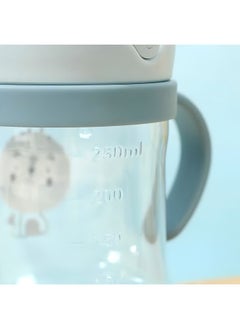 PRO Baby Cartoon Print Learning Drinking Straw Soft Anti-bite Anti-fall Cup with Handle Blue  - Image 3