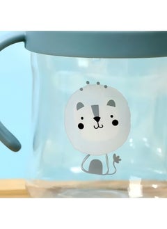 PRO Baby Cartoon Print Learning Drinking Straw Soft Anti-bite Anti-fall Cup with Handle Blue  - Image 4