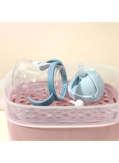 PRO Baby Cartoon Print Learning Drinking Straw Soft Anti-bite Anti-fall Cup with Handle Blue  - Image 5