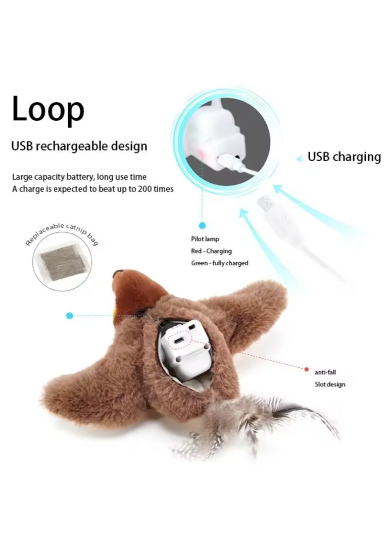 Interactive Cat Toys Rechargeable Flying Bird Cat Toy Chirping Flapping Bird(no Flying) Can Add Catnip Touch Activated Plush Toy - Image 4