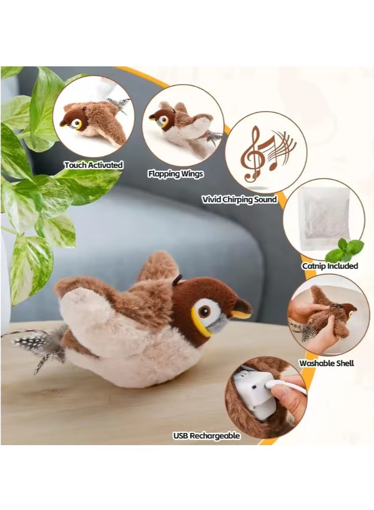 Interactive Cat Toys Rechargeable Flying Bird Cat Toy Chirping Flapping Bird(no Flying) Can Add Catnip Touch Activated Plush Toy - Image 1