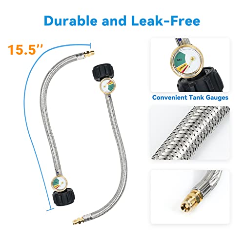 Skyflame 2-Stage Auto Changeover Propane Gas Rv Regulator Kit with 2PCS Gauges and 12-Inch Braided Connection Hoses for Dual Propane Tank RV Trailers Camper - Image 4