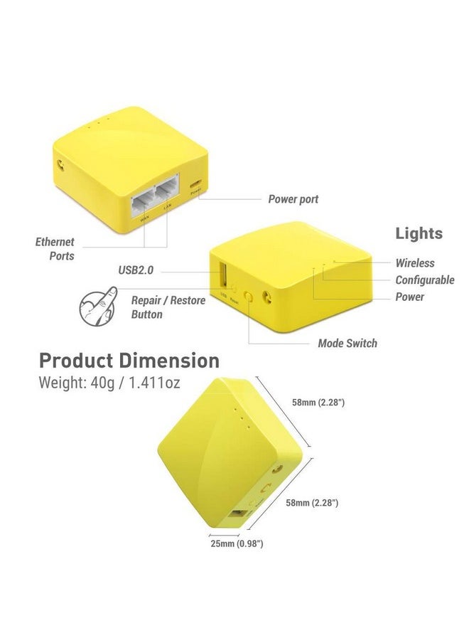 GL.iNet Glmt300Nv2(Mango) Portable Mini Travel Wireless Pocket Vpn Wifi Routeraccess Pointextenderwdsopenwrt2 X Ethernet Portsopenvpnwireguard Vpnusb 2.0128Mb Ram  - Image 2