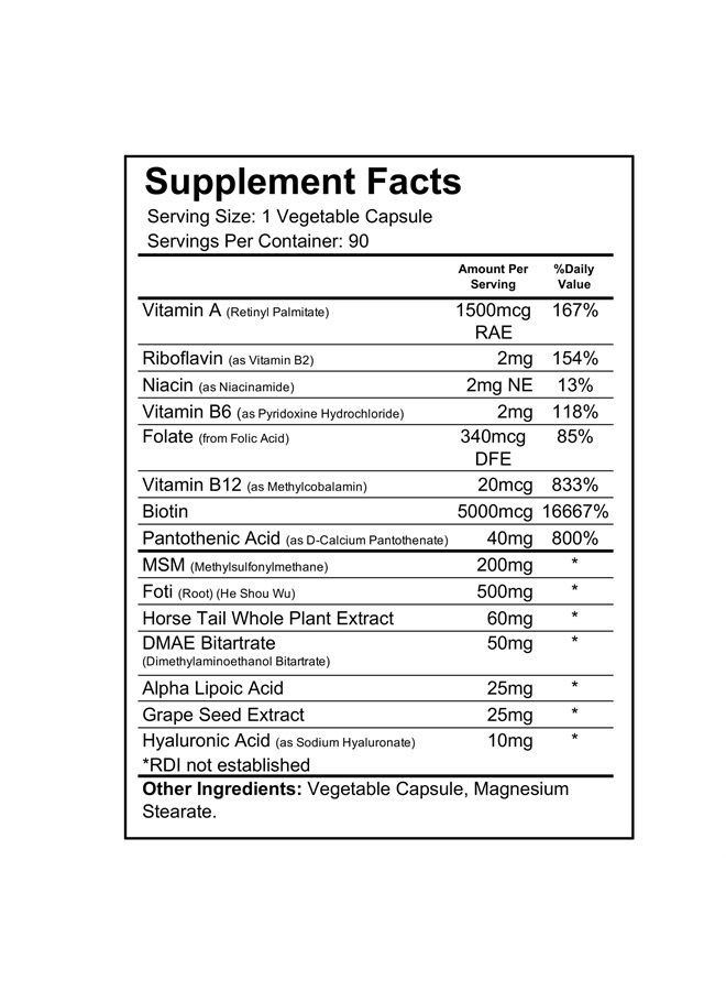 wellgenix Purvana Max Hair, Skin, & Nails Vitamin Capsules, Double Strength Biotin 5000MCG, Fo-Ti Root, VIT A & B, Folic Acid (2 Pack) - Image 2