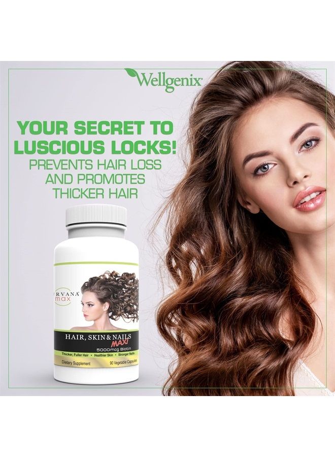 wellgenix Purvana Max Hair, Skin, & Nails Vitamin Capsules, Double Strength Biotin 5000MCG, Fo-Ti Root, VIT A & B, Folic Acid (2 Pack) - Image 3