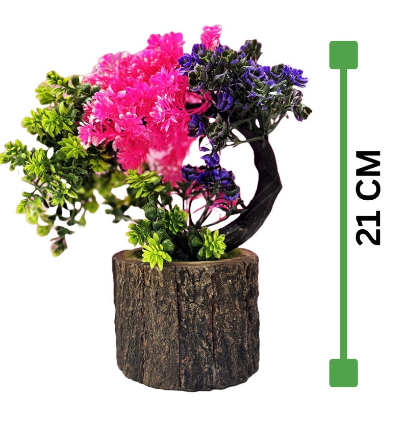 Dekorly Artificial Bonsai Tree Fake Plant Potted House Plants Japanese Pine Bonsai Plant Faux Bonsai for Home Indoor Decoration Office (Height : 21CM, Wooden Pot, Multi) - Image 2