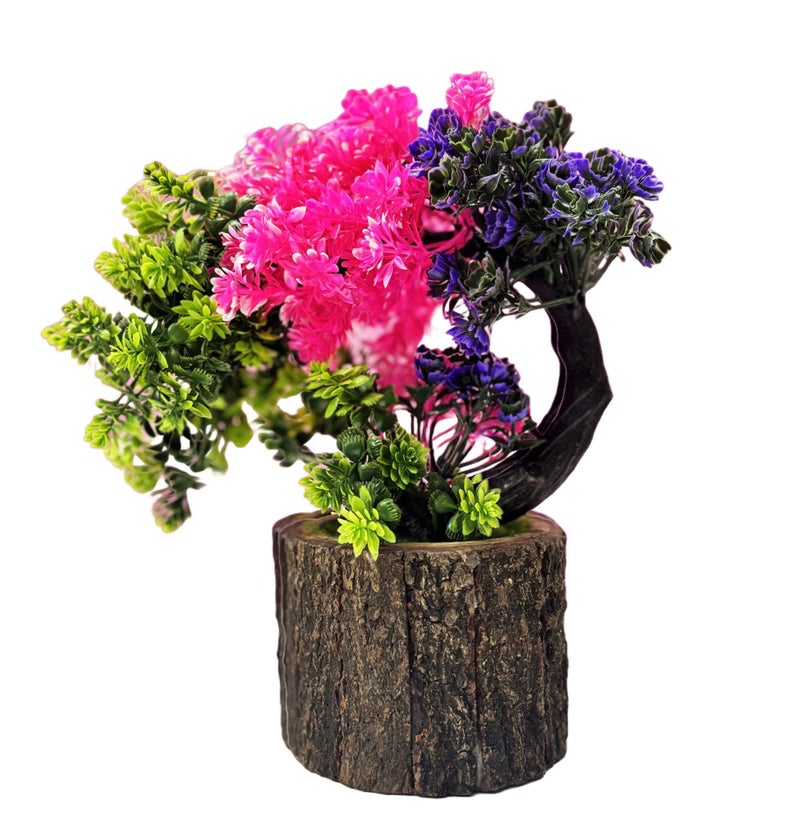 Dekorly Artificial Bonsai Tree Fake Plant Potted House Plants Japanese Pine Bonsai Plant Faux Bonsai for Home Indoor Decoration Office (Height : 21CM, Wooden Pot, Multi) - Image 3