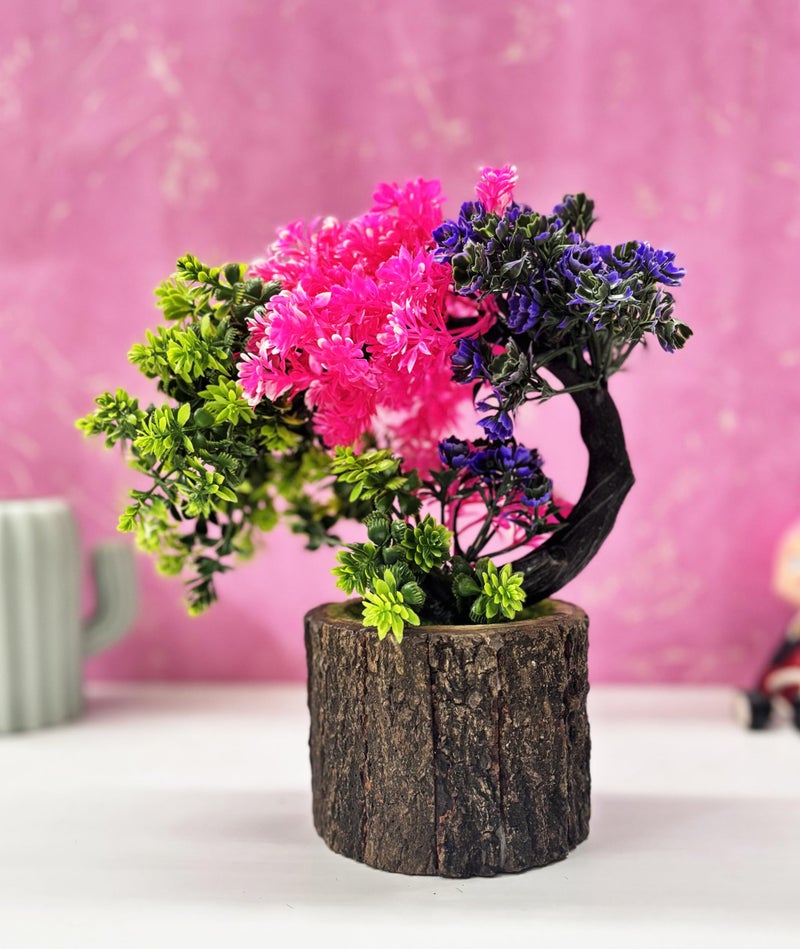 Dekorly Artificial Bonsai Tree Fake Plant Potted House Plants Japanese Pine Bonsai Plant Faux Bonsai for Home Indoor Decoration Office (Height : 21CM, Wooden Pot, Multi) - Image 1