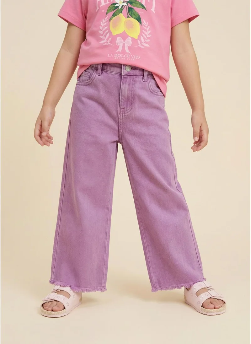 نوتيناتي Nautinati  Girls' 100% Cotton Purple Overdyed Wide-leg Essentials Jeans