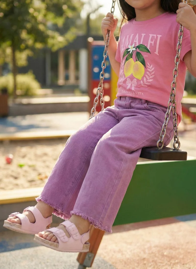 نوتيناتي Nautinati  Girls' 100% Cotton Purple Overdyed Wide-leg Essentials Jeans