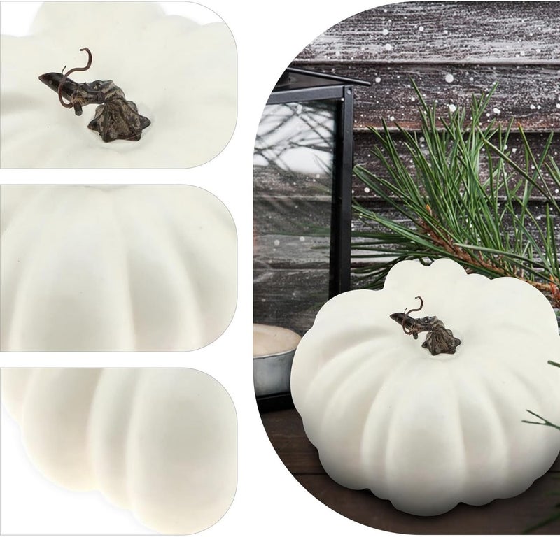 Woration 8.2 Inch Large White Fake Halloween Pumpkin Artificial Cushaw Faux Autumn Fall Pumpkin Decoration for Party Christmas Home Harvest Thanksgiving Foam Fruit Vegetable - Image 4