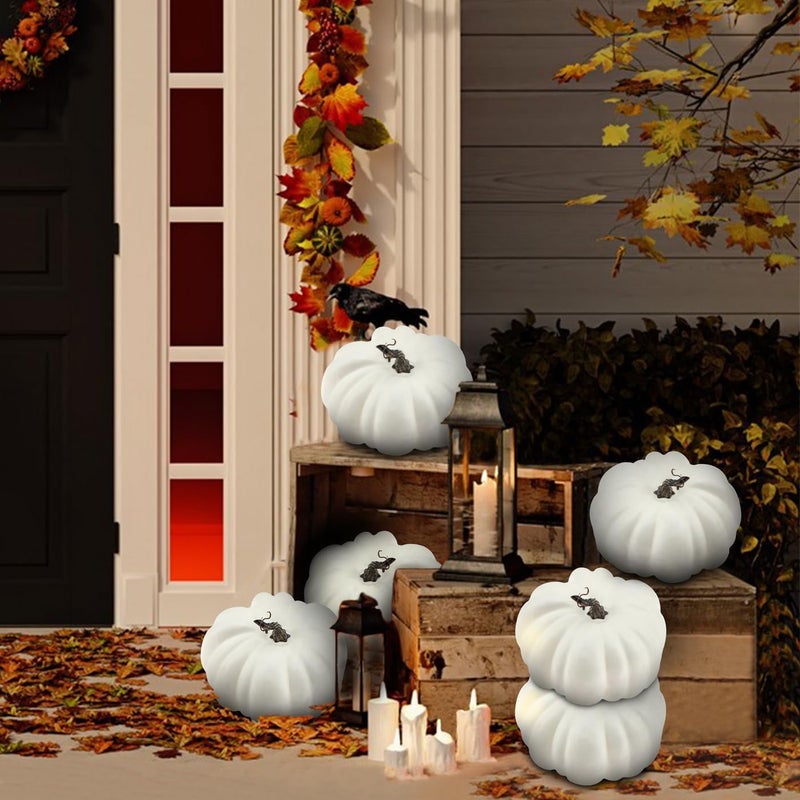 Woration 8.2 Inch Large White Fake Halloween Pumpkin Artificial Cushaw Faux Autumn Fall Pumpkin Decoration for Party Christmas Home Harvest Thanksgiving Foam Fruit Vegetable - Image 2