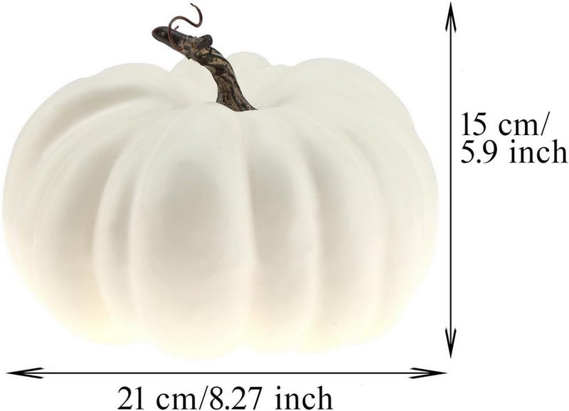 Woration 8.2 Inch Large White Fake Halloween Pumpkin Artificial Cushaw Faux Autumn Fall Pumpkin Decoration for Party Christmas Home Harvest Thanksgiving Foam Fruit Vegetable - Image 3
