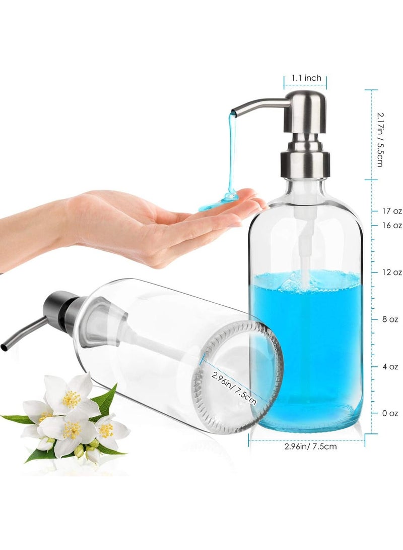 ARKTEK Glass Soap Dispenser - Clear Dish Soap Dispenser for Kitchen, Refillable Liquid Hand SoapDispenser with Rust Proof Stainless Steel Pump for Bathroom, Countertop (17 Ounce/ 500 ML) - Image 2
