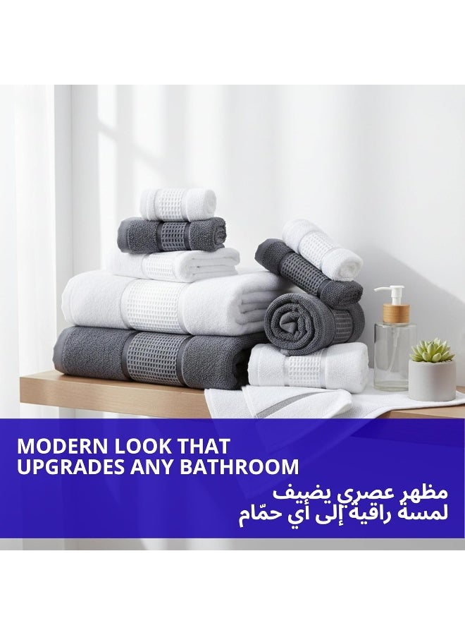 Home Dwell Premium Bath Towels Set - Set of 8 - 100% Cotton Highly Absorbent 2 Bath Towels, 2 Hand Towels and 4 Washcloths - Hotel & Spa Quality Bath Towels - Grey & White - Image 4