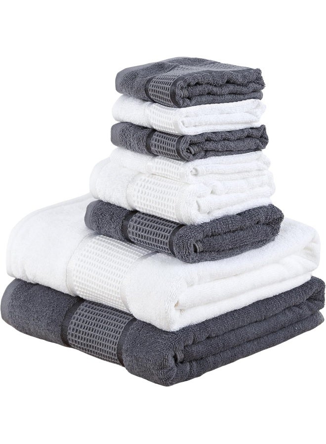 Home Dwell Premium Bath Towels Set - Set of 8 - 100% Cotton Highly Absorbent 2 Bath Towels, 2 Hand Towels and 4 Washcloths - Hotel & Spa Quality Bath Towels - Grey & White - Image 1