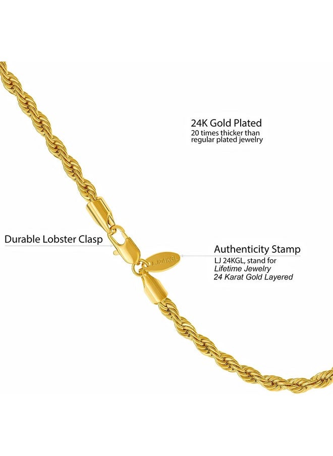Lifetime Jewelry 5Mm Rope Chain Anklet For Women & Men 24K Gold Plated Bracelet (Gold 9)  - Image 4