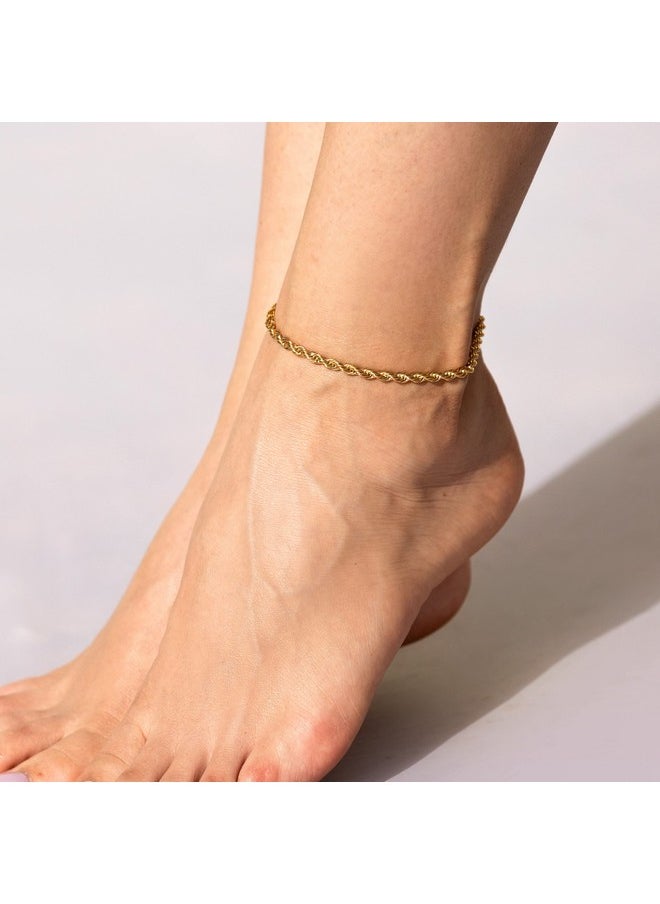 Lifetime Jewelry 5Mm Rope Chain Anklet For Women & Men 24K Gold Plated Bracelet (Gold 9)  - Image 3