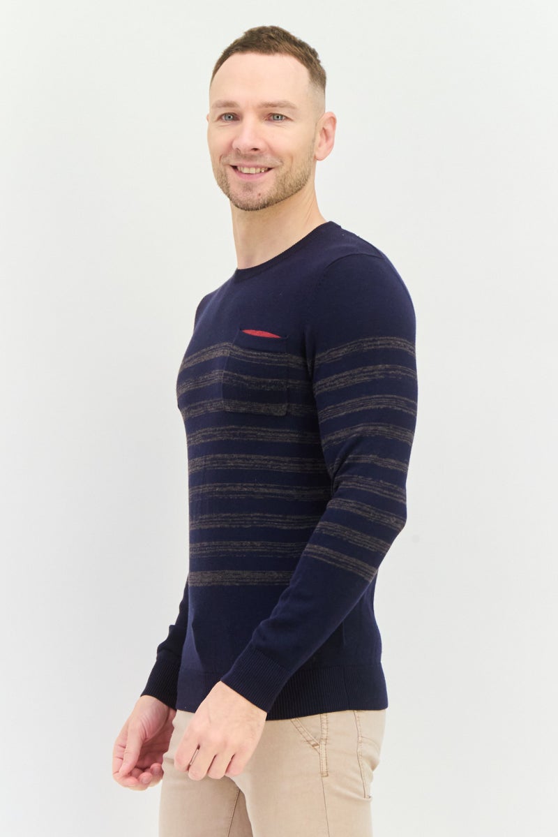 GAS سويت شيرتات صوفية للرجال بأكمام طويلة وياقة دائرية، كحلي - Image 2