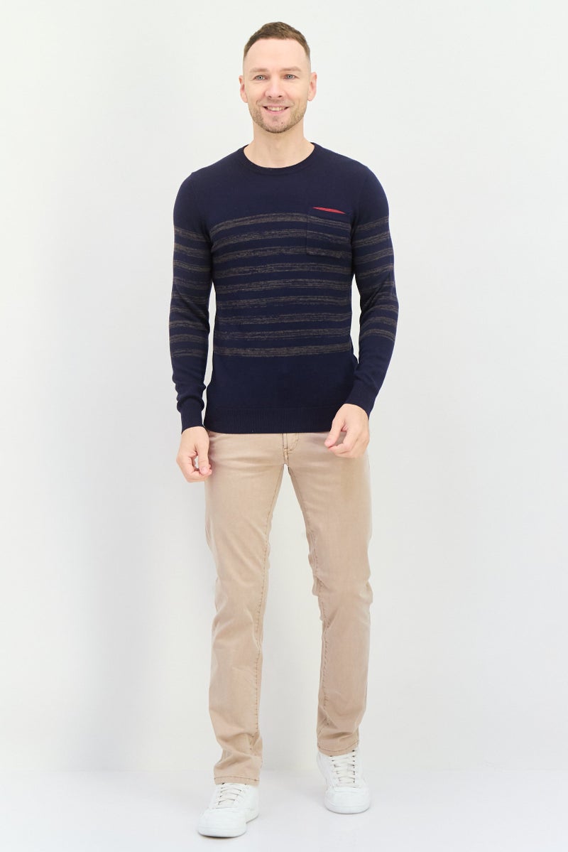 GAS سويت شيرتات صوفية للرجال بأكمام طويلة وياقة دائرية، كحلي - Image 4