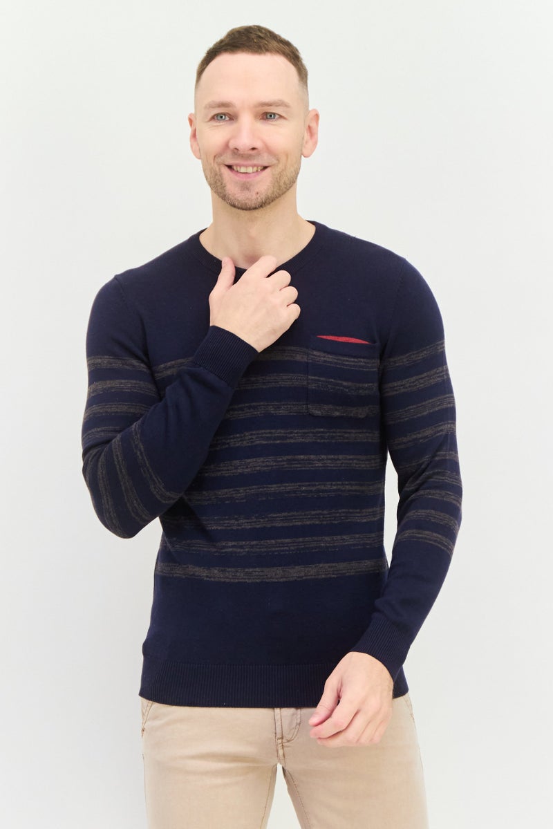 GAS سويت شيرتات صوفية للرجال بأكمام طويلة وياقة دائرية، كحلي - Image 1