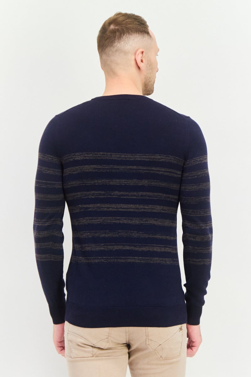 GAS سويت شيرتات صوفية للرجال بأكمام طويلة وياقة دائرية، كحلي - Image 3