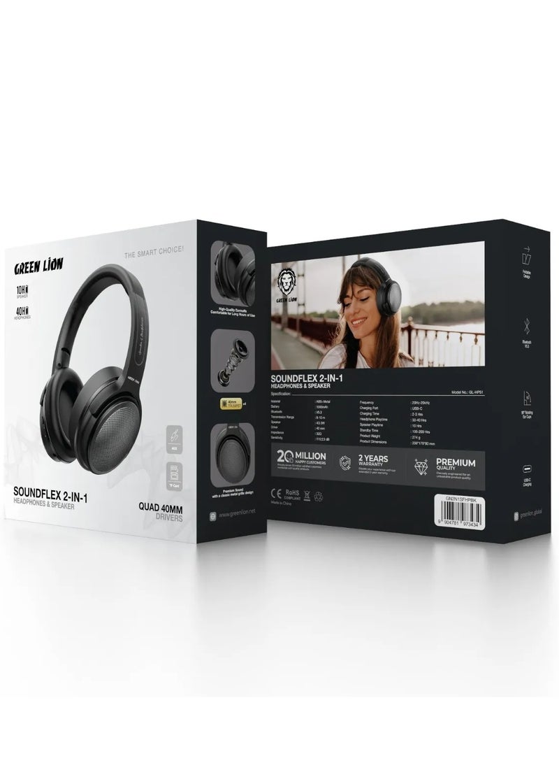 GREEN LION SOUNDFLEX 2-in-1 Headphones and Speaker / Wireless on Ear Headphones / Headphone Playtime: 30-40 Hrs / Speaker Playtime: 10 Hrs / Pure Bass / Foldable Design - Black - Image 4