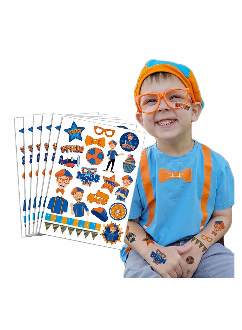 KASTWAVE Blippi Birthday Sticker Party Supplies 6 Sheet Temporary Tattoos for Kids KASTWAVE English Teacher Favors Gifts for Kids for Classroom School Rewards Prizes Carnival Decor Birthday Decorations - Image 1