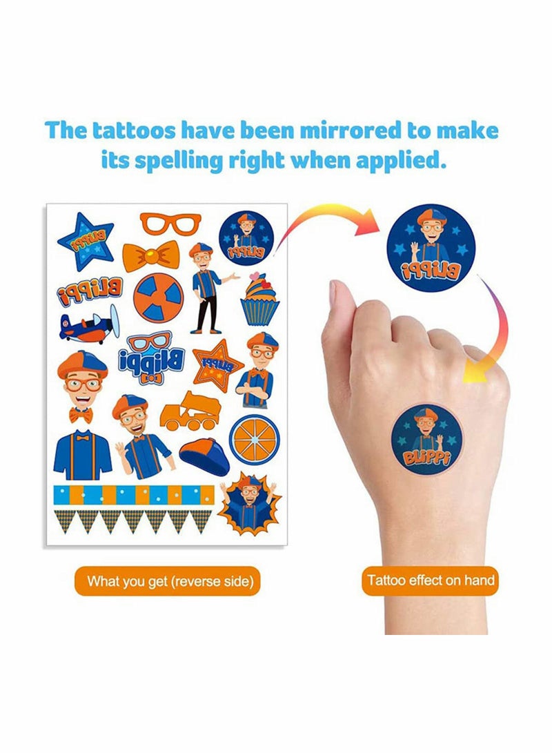 KASTWAVE Blippi Birthday Sticker Party Supplies 6 Sheet Temporary Tattoos for Kids KASTWAVE English Teacher Favors Gifts for Kids for Classroom School Rewards Prizes Carnival Decor Birthday Decorations - Image 2