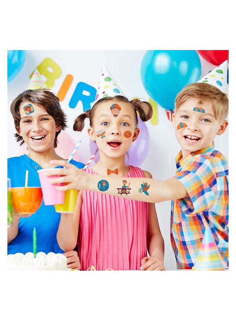 KASTWAVE Blippi Birthday Sticker Party Supplies 6 Sheet Temporary Tattoos for Kids KASTWAVE English Teacher Favors Gifts for Kids for Classroom School Rewards Prizes Carnival Decor Birthday Decorations - Image 3