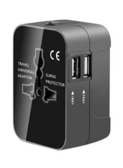 بيوينتي 3-in-1 Universal Travel Power Adapter, Multi-Country Socket Converter with Dual USB Ports (2.4A) US/EU/UK/AU Plug Global Travel Adapter for Laptops, Phones, Tablets, Black  - Image 1