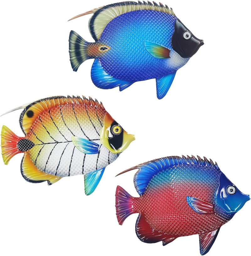 John's Studio Store Metal Fish Sea Wall Decor Outdoor Garden Hanging Art Sculptures Home Ocean Theme Decorations for Kitchen Bathroom and Pool - 3 PCS - Image 1