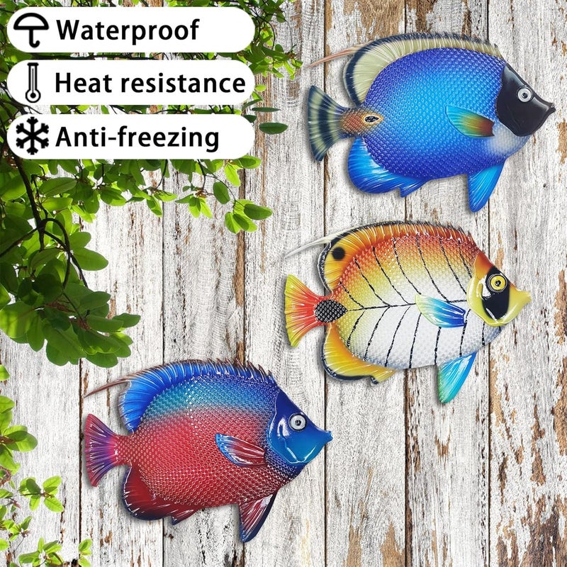 John's Studio Store Metal Fish Sea Wall Decor Outdoor Garden Hanging Art Sculptures Home Ocean Theme Decorations for Kitchen Bathroom and Pool - 3 PCS - Image 5