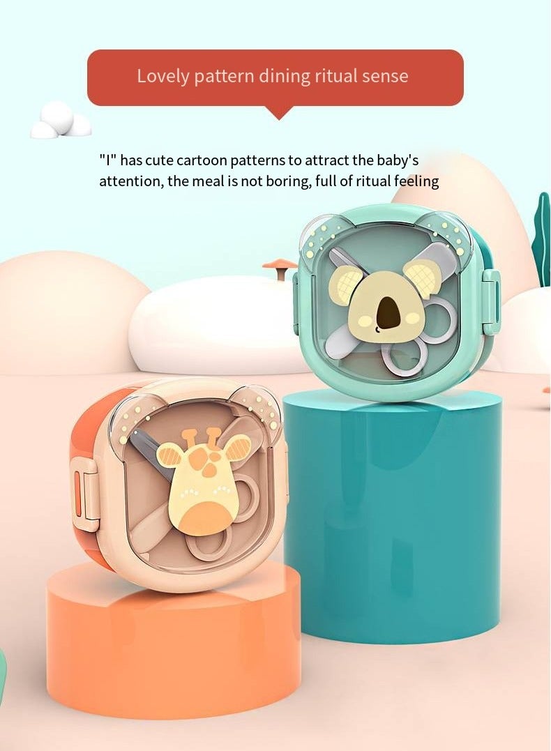 أطفال الهوغوز أدوات المائدة الخاصة بالأطفال صندوق الغداء إناء الطعام المحمول الغطاء مجموعة المقص إناء الملعقة متعدد القطع مجموعة الطعام مع وظيفة التجليخ سهولة تنظيف درجة الحرارة القابلة للضبط (أخضر) - Image 4