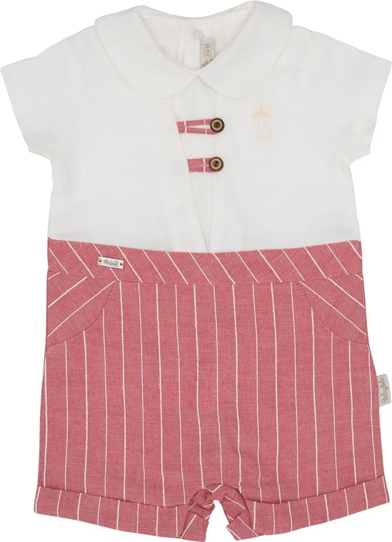 بيبيدولا Collared Striped Festive Baby Unisex Jumpsuit Red 12099