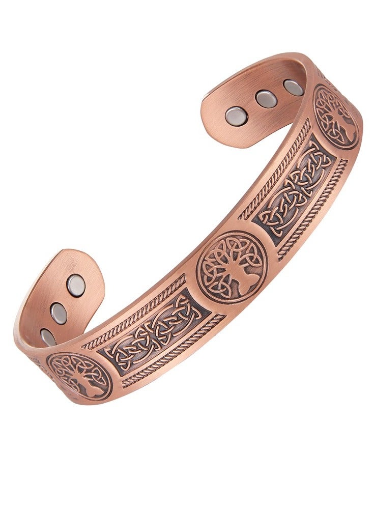 Pure Copper Adjustable Cuff Bracelet with Celtic Tree of Life Pattern and Magnets  - Image 1
