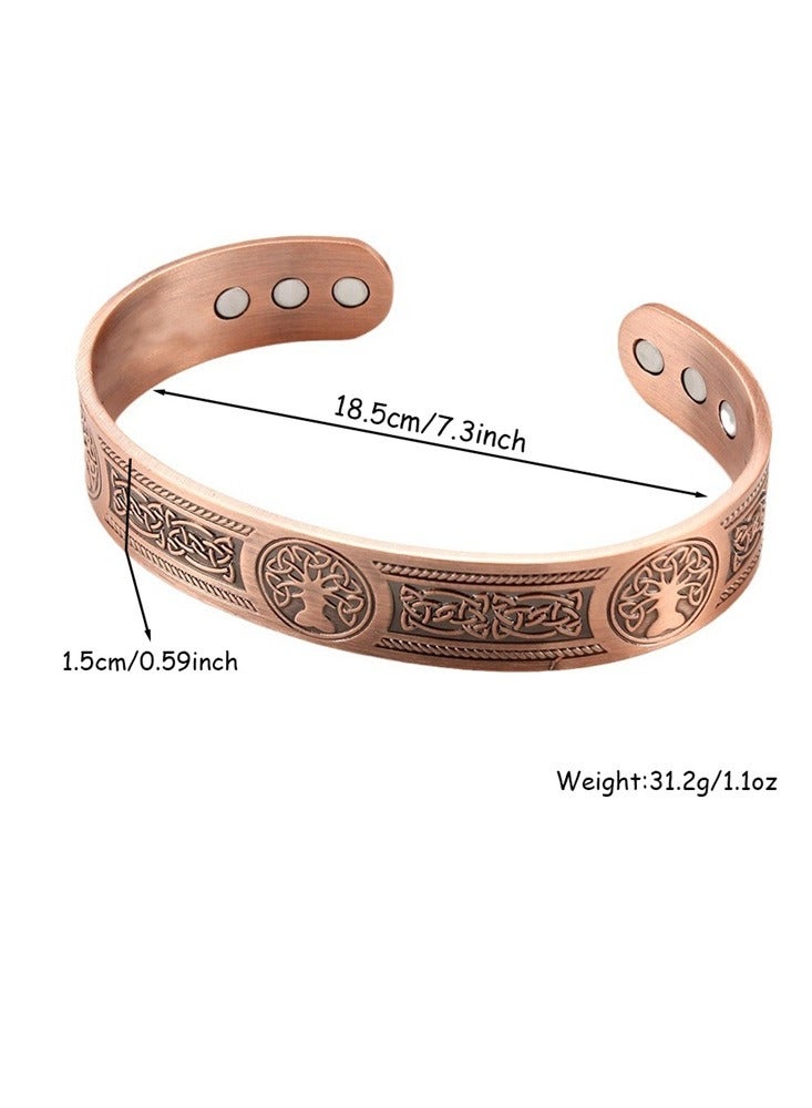Pure Copper Adjustable Cuff Bracelet with Celtic Tree of Life Pattern and Magnets  - Image 2