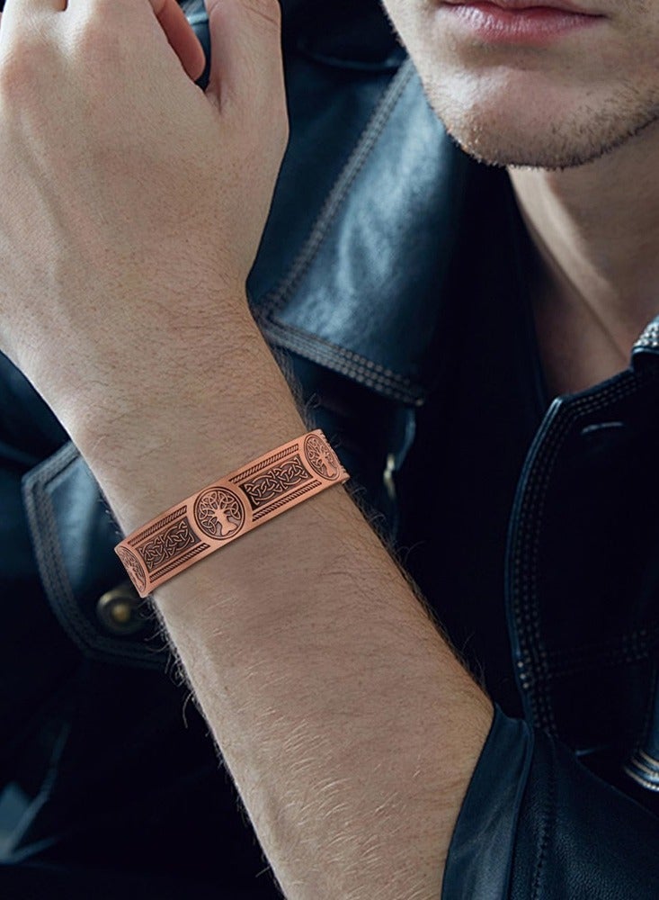 Pure Copper Adjustable Cuff Bracelet with Celtic Tree of Life Pattern and Magnets  - Image 5