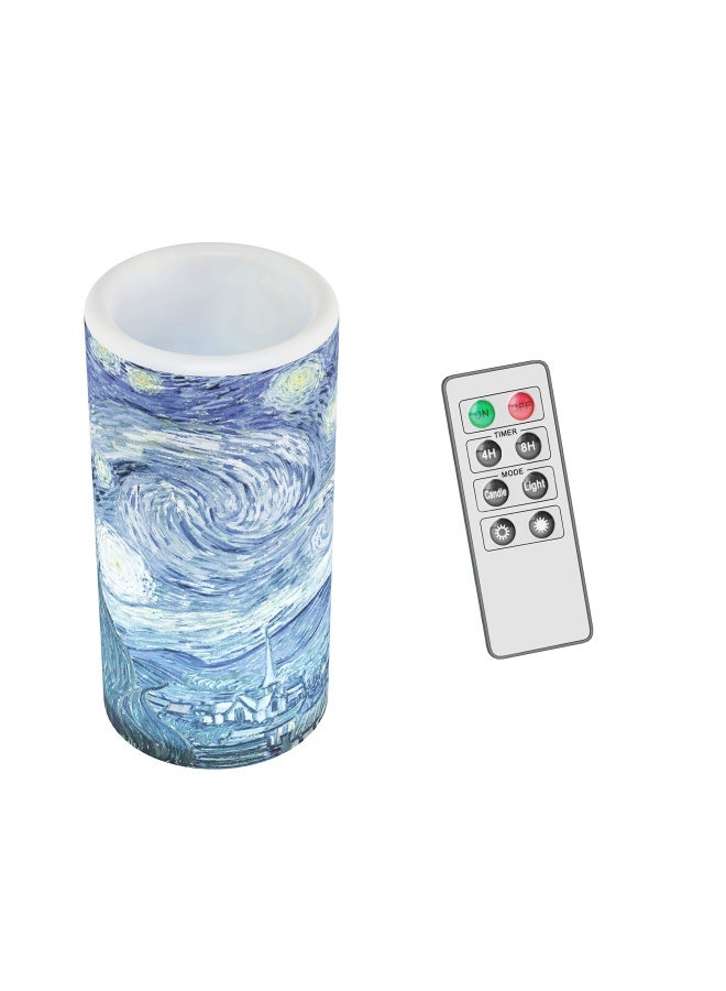 Lavish Home Flameless Candles - 2-Pack Van Gogh Starry Night Battery Operated Candles with Remote and Flickering Light for Home DÃ©cor - Image 2