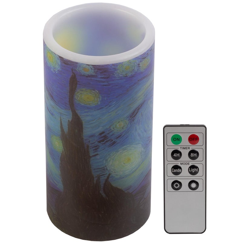 Lavish Home Flameless Candles - 2-Pack Van Gogh Starry Night Battery Operated Candles with Remote and Flickering Light for Home DÃ©cor - Image 1
