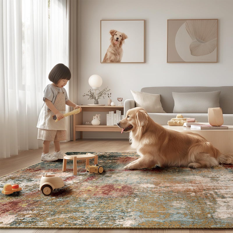 Releany Washable Area Rugs 4'X6' Non-Slip Modern Abstract Soft For Living Room Entryway Bedroom Brown Rust Red Multi - Image 3
