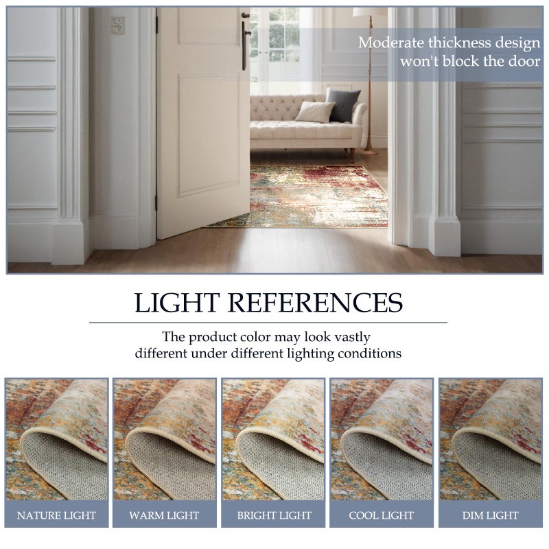 Releany Washable Area Rugs 4'X6' Non-Slip Modern Abstract Soft For Living Room Entryway Bedroom Brown Rust Red Multi - Image 5