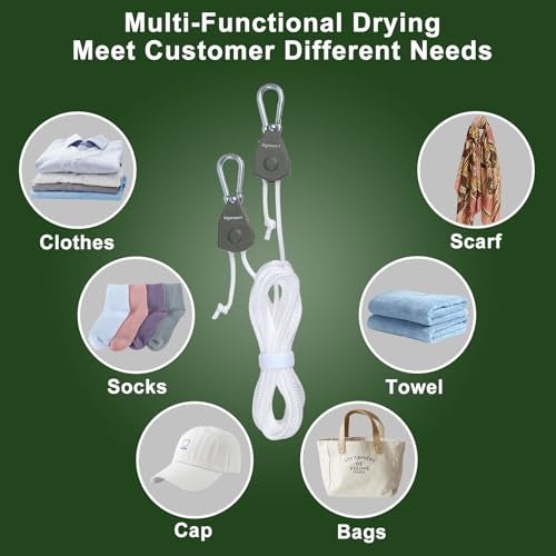 Vigorport Retractable Travel Clothesline, Portable Clothes Line Heavy Duty Rope Pully System with Carabiner for Outdoor Camping, Cruise Ships, Indoor Backyard, Balcony (White, 19Ft) - Image 2