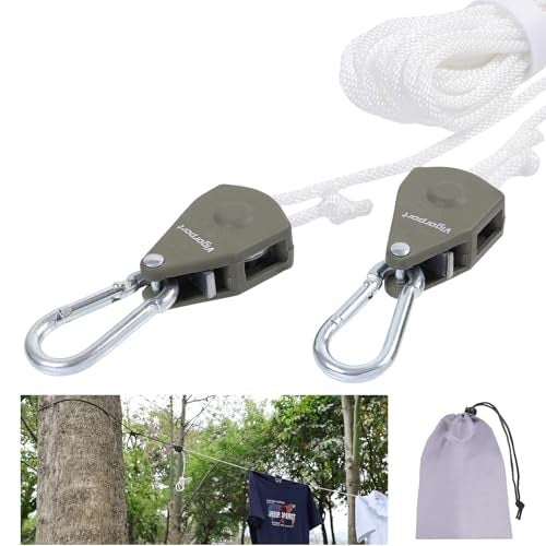 Vigorport Retractable Travel Clothesline, Portable Clothes Line Heavy Duty Rope Pully System with Carabiner for Outdoor Camping, Cruise Ships, Indoor Backyard, Balcony (White, 19Ft) - Image 1